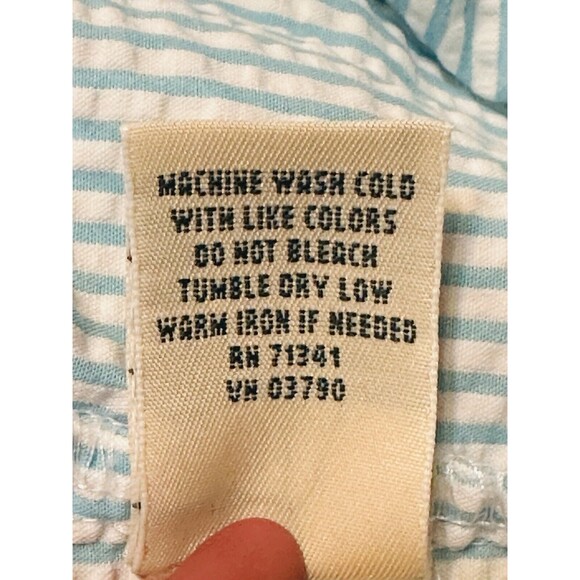 LL Bean Women Size M Teal/White Striped Seersucker Button Up Shirt Blouse - Picture 13 of 13